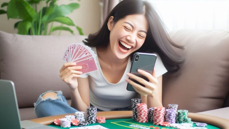 Cewek Gembira Menang Poker Online 