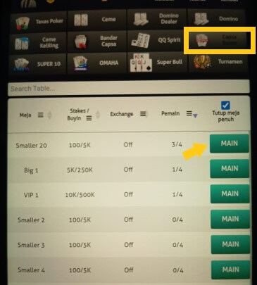 Daftar Pilihan Meja bermain Permainan Capsa di Nirwanapoker 