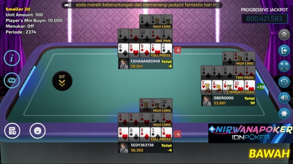 Tampilan Meja Capsa di Nirwana Poker