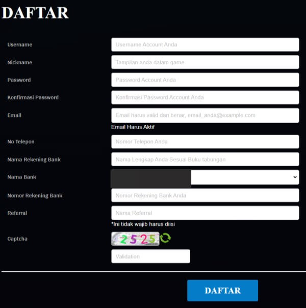 Menu Pendaftaran Nirwanapoker