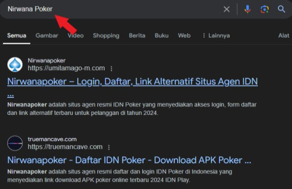 Pencarian Nirwanapoker di Kolom Search 